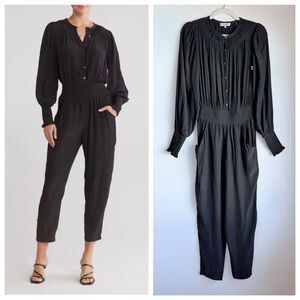 NWT Ramy Brook Women's Carina Blouson Long Sleeve Jumpsuit in Black Size XS